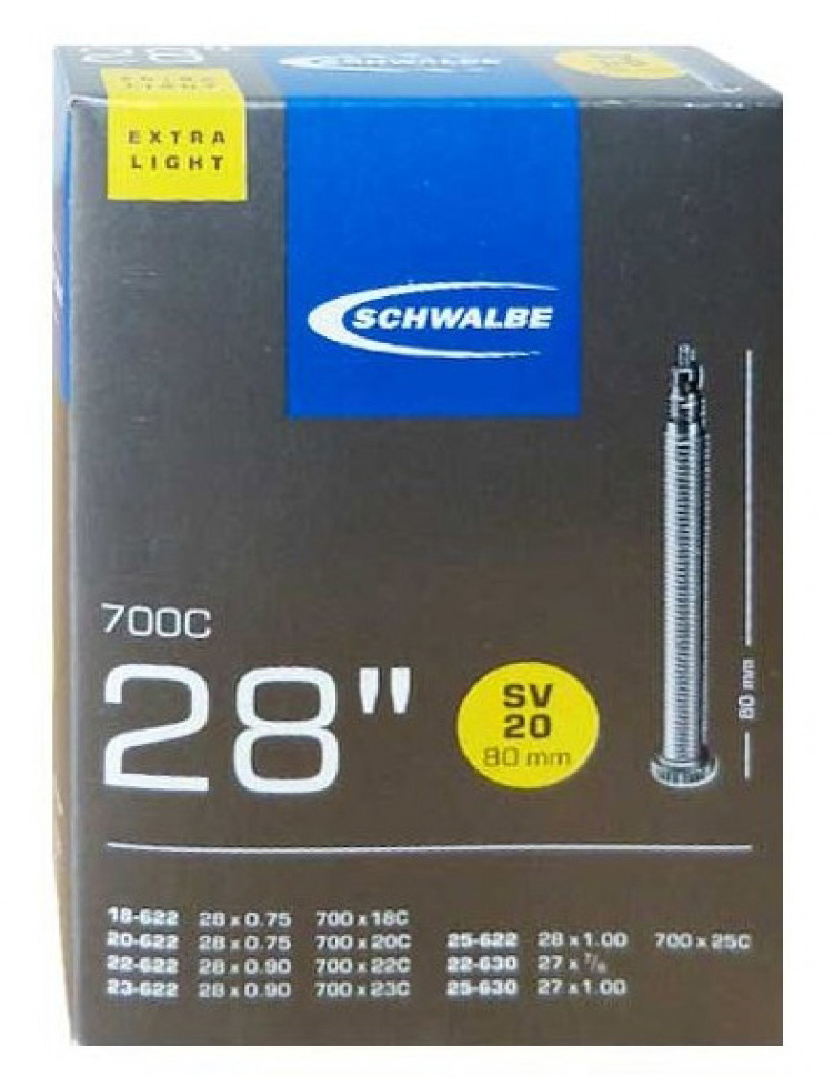  Камера для велосипеда Schwalbe SV20 Extra Light,18/25-622(630), 28-0,7-1,0 80mm 2019